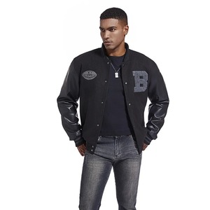 Veste de baseball décontractée pour hommes, tendance jeunesse automne et hiver avec coutures brodées et fermeture à bouton en corne, vêtements de collège - Product Image 1