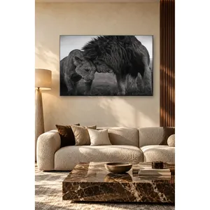 Impression sur toile Fida Affectionate Lion Pair noir et blanc - Product Image 1