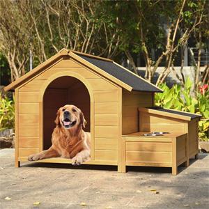 Cuccia per Cani in Legno Massiccio con Ciotola e Finestra, Villa per Animali da Esterno, Cabina per Gatti - Product Image 4
