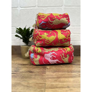 Block Print Bohemian Quilted Wash <b>Bag</b> Set of 3 for <b>Toiletry</b> & Makeup Organizer with <b>Drawstring</b> Closure Logo Pattern - Product Image 4