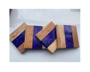 Decoración de la barra del hogar de alta calidad Personalizar Cuadrado Redondo Resina de madera epoxi Mejor posavasos con juego de soporte - Product Image 6