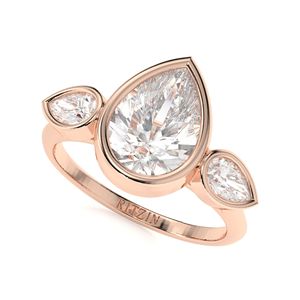 Anillo de Compromiso de Tres Piedras con Diamante Cultivado en Laboratorio/Moissanita Creada en Laboratorio, Corte Pera, para Mujer, Marca RITZIN - Product Image 6