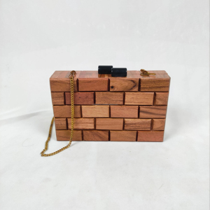 Pochette en bois faite à la main pour femmes sac à main de luxe avec motif de sac à main pour la mode moderne et les mariages - Product Image 1