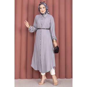 Túnica de Mujer con Botones, Holgada, de Popelina, Color Gris, Talla XL, para Oficina, Corta, para Otoño y Primavera - Product Image 1
