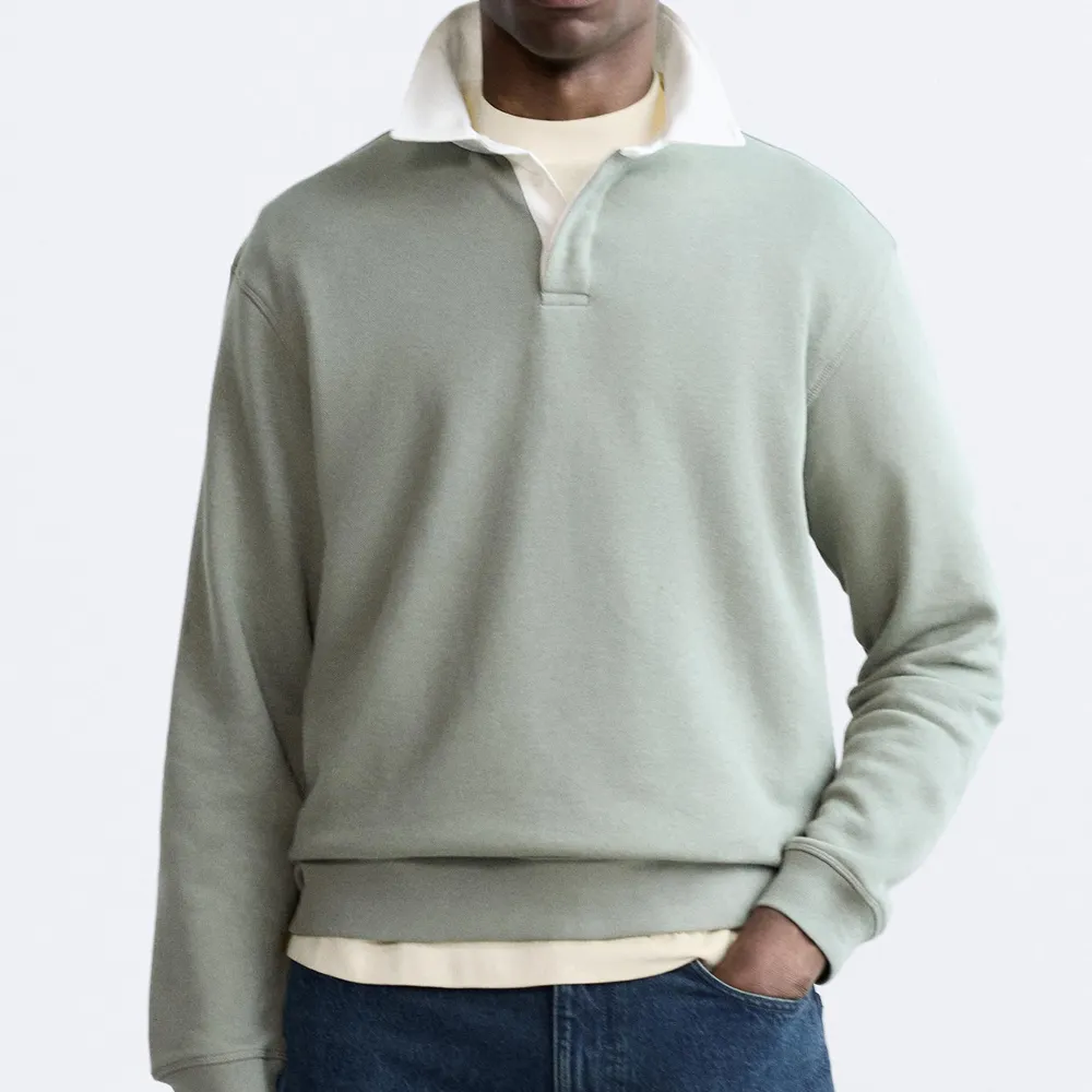High Quality 100% Cotton Long Sleeves Collar Button Polo Shirt For Men / 2024 Wholesale Polo Collar Neck Sweatshirts for Men