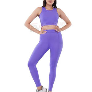 Meilleur design d'ensemble respirant de yoga pour femmes avec logo personnalisé Tissu élasthanne/polyester de haute qualité 2 pièces sans manches à la taille élastique - Product Image 1