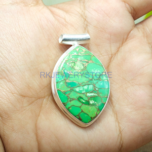 Pendentif artisanal en turquoise cuivre vert, argent sterling 925 pur, pendentif bohème, cadeau d'anniversaire, bijoux - Product Image 3