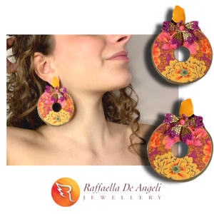 Pendientes de Aro de Latón con Flores, Artesanía Italiana, Hechos a Mano en Italia, Primavera 09, Joyería Única y Exclusiva con Cuentas - Product Image 2