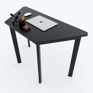 HBLG015 Trapezoid-Shaped Rubber Wood <b>Table</b> with Durable Lego-Style Oval Iron Legs Minimalist Design - Product Image 3