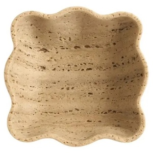 Wavy <b>travertine</b> stone decorative bowl with unique handcrafted shape natural elegance modern style and durable artisanal charm - Product Image 1