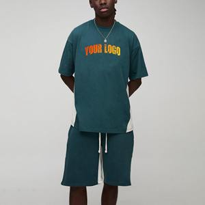 Conjunto de camiseta y pantalones cortos de algodón 100% al por mayor para hombre, artículo de venta superior de verano, ropa informal, chándal para correr para hombre - Product Image 1