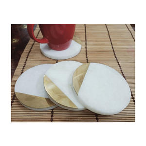 ชุดถาดรองแก้วหินอ่อนทำมือรูปทรงกลมขัดเงาทนทานพร้อมงานทองเหลืองโบราณสำหรับตกแต่งบ้านชา - Product Image 3