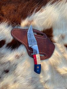 มีดล่าสัตว์ใบตายเหล็กดามัสกัส พร้อมปลอกหนัง ด้ามจับลายธงชาติอเมริกัน ผลิตภัณฑ์ฉลองวันชาติ - Product Image 4