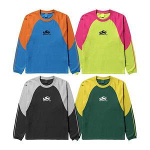 Sudadera de cuello redondo de manga larga con panel de contraste personalizado para hombre, jersey de moda con diseño de corte y costura azul y naranja - Product Image 1