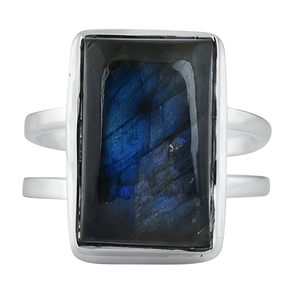 Anillo de labradorita Rectangular de Plata de Ley 925, regalo de boda Chapado en plata a la moda para fiesta, forma de diamante de corte ovalado - Product Image 6