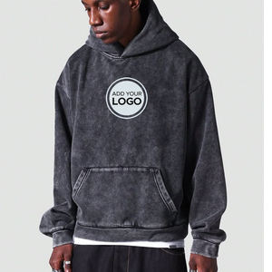 Hombres personalizados Vintage ácido lavado 100% algodón pulóver Casual sudadera en blanco negro lavado sudaderas con capucha - Product Image 1