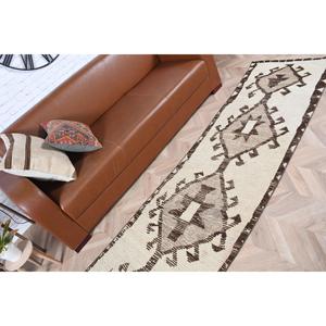Vintage 2.4x9.9 ft Rug, Herki Turkish Rug, <b>Brown</b> Abstract Rug <b>Wool</b> - Product Image 4