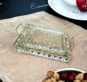 Plateau en jute décoratif de luxe en forme de rectangle pour la maison, l'hôtel et le restaurant servant des aliments Plateau en jute au design moderne avec poignées - Product Image 2