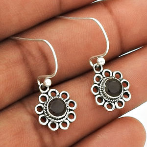 Haute qualité Design classique 925 argent Sterling grenat naturel pierre précieuse fleur forme boucle d'oreille pour ses bijoux de fiançailles de mariage - Product Image 2