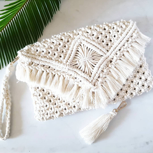 Main élégante faite à la main en macramé 100% sac à main fabriqué à la main vêtements de fête pochette en macramé glands portefeuille au prix le plus bas - Product Image 5