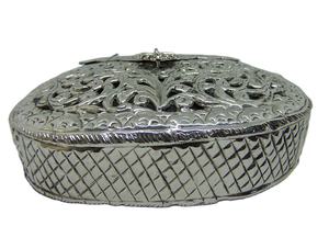 Vintage Indian Brass <b>Clutch</b> <b>Purse</b> for Women Hand-Carved Floral Metal Frame Pearl Decorations Flap Shoulder Bag for Evening Use - Product Image 2