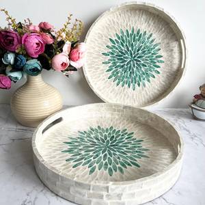 Plateau de service de luxe décoratif en MDF et résine incrustée à la main pour la maison, la table basse et les fêtes de printemps Diwali - Product Image 3