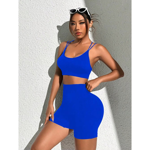 Conjunto deportivo de mujer con logotipo personalizado, sujetador transpirable con espalda abierta, mallas para trasero fruncidas de secado rápido sostenibles, pantalones cortos para entrenamiento de Yoga - Product Image 4