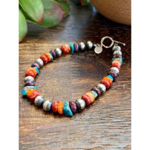 สร้อยข้อมือเงินแท้ประดับหินหลากสีสไตล์นาวาโฮ - Product Image 4