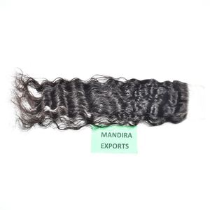 Meilleure qualité 100% cuticules alignées couleur noire naturelle ondulée indienne crue vierge 4*4 fermeture Extensions de cheveux humains - Product Image 1