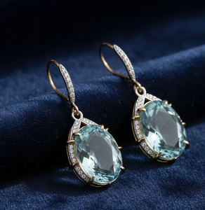 Boucles d'oreilles longues en topaze bleue avec CZ, 4,5 pouces, argent sterling 925 plaqué or 18 carats, bijoux vintage pour soirée - Product Image 2