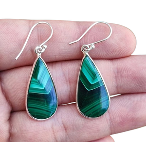 Pendientes colgantes, pendientes de regalo de compromiso, pendientes de malaquita para mujer, pendientes de plata de ley sólida 925 para regalo de boda, joyería - Product Image 1