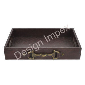 Bandejas elegantes de lujo para servir, gran oferta, bandejas de madera estilo estribo de caballo, bandeja decorativa para servir café con acabado de cuero - Product Image 1