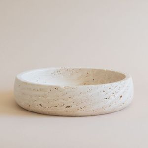 Natural Travertine Marble Bowl Handmade Stone Decorative Centerpiece For Dining <b>Table</b> Kitchen Home Decor - Product Image 1
