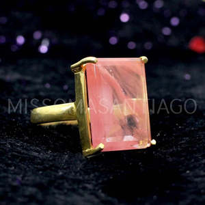 Anillo fino chapado en oro para hombre con cristal craquelado de cereza y bisel de corte de jade, joyería de moda de perlas para bodas - Product Image 6