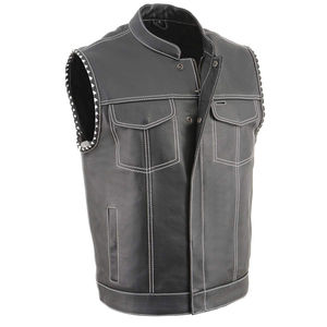 Gilet en cuir pour homme de haute qualité, vêtement d'extérieur d'hiver, sans manches, imperméable, coupe-vent, avec poches latérales, gilets de motard personnalisés - Product Image 5