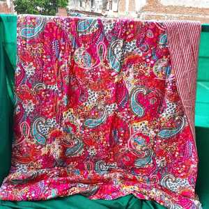 Couverture en coton chaude d'hiver, faite à la main, motif floral paisley rose, Razai - Product Image 3