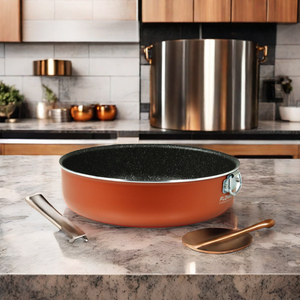 กระทะย่างอลูมิเนียมแบบไม่ติดกระทะกระทะย่างแบบอิตาลีเครื่องครัวทำจากหินแกรนิตสีบรอนซ์สำหรับทำอาหารในเตาอบ - Product Image 6