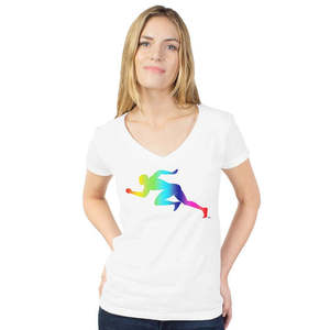 Women's V-Neck Tultex Jersey <b>Top</b> Breathable <b>Rainbow</b> Running Man Design - Product Image 1