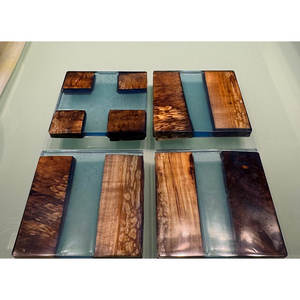 Ensemble de sous-verres promotionnels durables en bois et résine, 5 pièces, au design moderne pour la maison et le bureau - Product Image 3