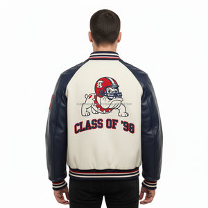 Custom <b>Varsity</b> <b>Jacket</b> Men Premium Wool with Cowhide Leather Sleeves Wholesale Letterman <b>Jacket</b> - Product Image 5