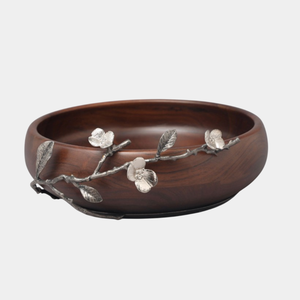 Bol en bois de haute qualité avec bol à salade de décoration de branche d'orchidée en métal parfait pour le bol de service de luxe ou la pièce maîtresse élégante - Product Image 1