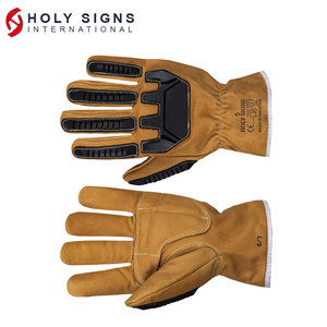 Gants de protection industriels en cuir de vachette et de mouton brun de qualité supérieure avec protection contre les impacts TPR pour la conduite, vente en gros - Product Image 5