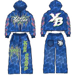 2024 Custom Streetwear for Men Acid Wash Sun Faded Tracksuit with <b>Rhinestone</b> Zip Hoodie and Sweat Pants Winter Essential - Product Image 1