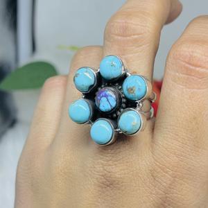 Bague Turquoise tibétaine 925 bague en argent Sterling bagues réglables bague de déclaration à la main bijoux en pierres précieuses Turquoise tibétain - Product Image 3