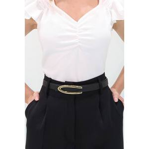 Ceinture fine à boucle longue pour femme, ceinture pour veste, ceinture pour chemise, ceinture pour robe - Noir-Jaune - Product Image 4