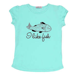 T-shirt imprimé à manches courtes pour filles - Cyan - Product Image 1