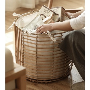 Couvercle en plastique ouvert innovant unisexe Petites et grandes tailles Corbeille en rotin pour meubles de maison Poubelle en rotin innovante unisexe - Product Image 2