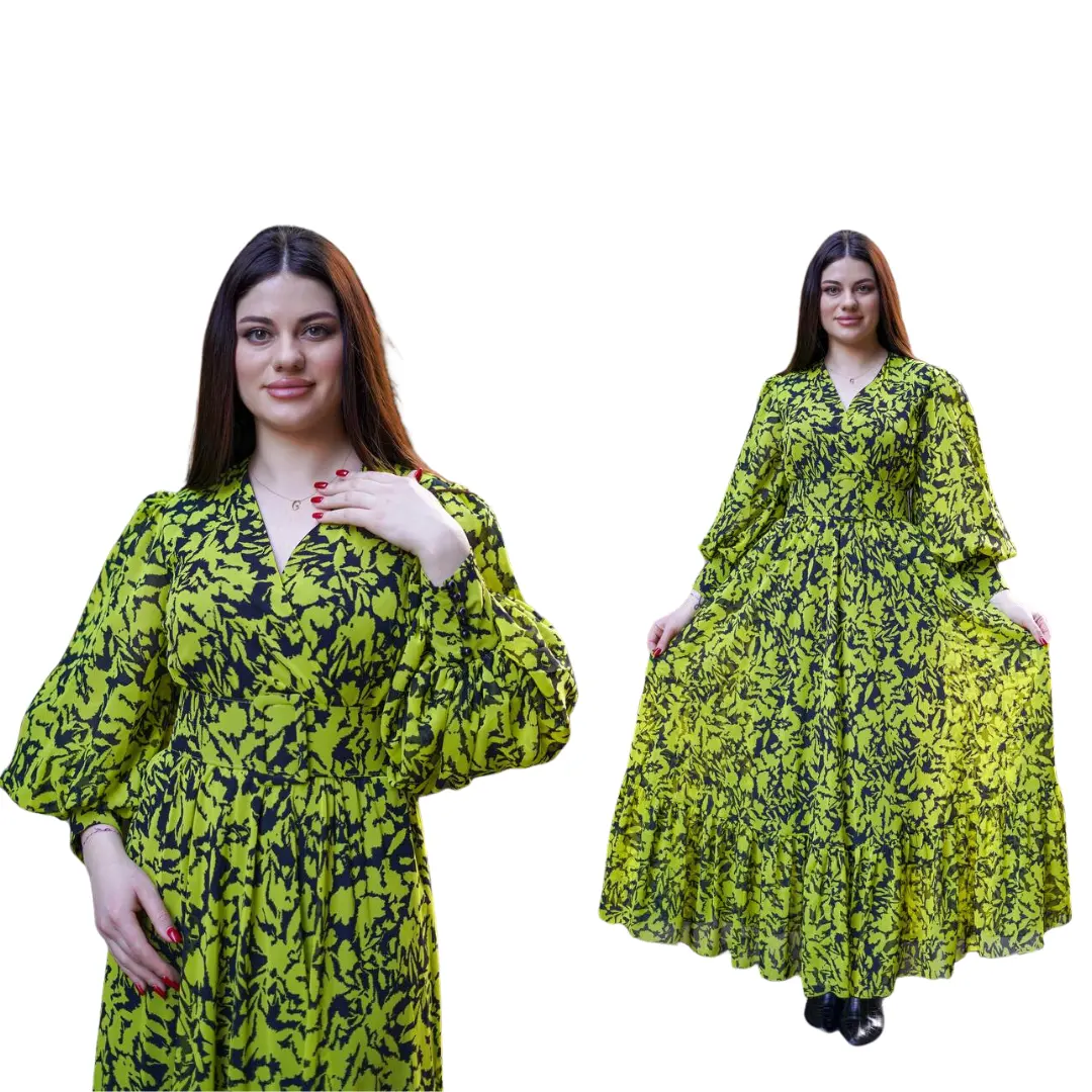 Yellow Floral V Neck Belted Long-Sleeved Lined Maxi Digital Print Casual Comfortable Event Casual Elegant Dress