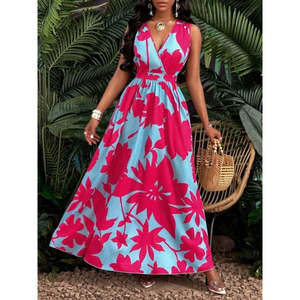 Jane's Women's Elegant Floral Pattern Strappy Wrap Neck <b>Long</b> Jersey Maxi Dress for Casual Day & Evening Wear - Product Image 4