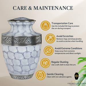 Urna Funeraria Ecológica Blanca Plateada, Duradera, para Adultos, Capacidad de 220 Pulgadas Cúbicas, Bolsa de Terciopelo, Estilo Americano/Europeo Premium - Product Image 5